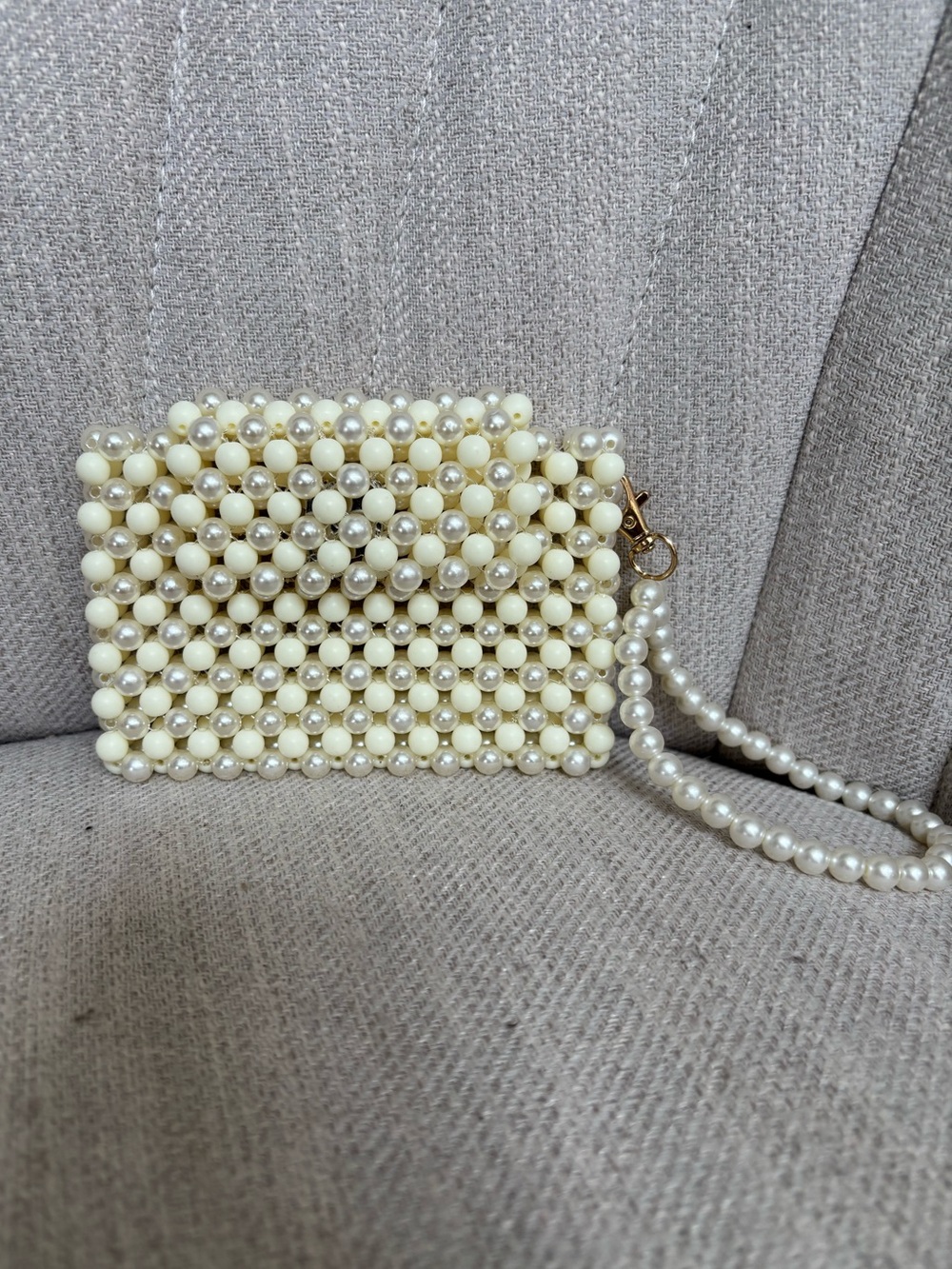 Custom Ivory and Pearl Acrylic Beaded Mini Clutch with Handle
